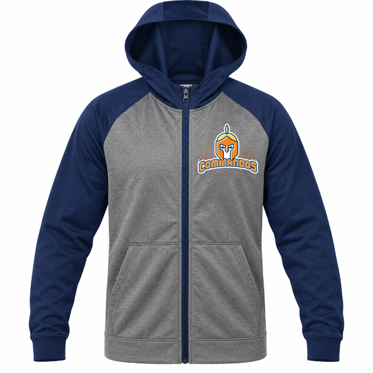 Veste zip performance gris et marine Commandos, logo officiel approuvé